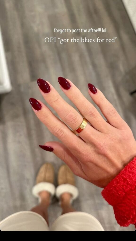 Dark red almond nails