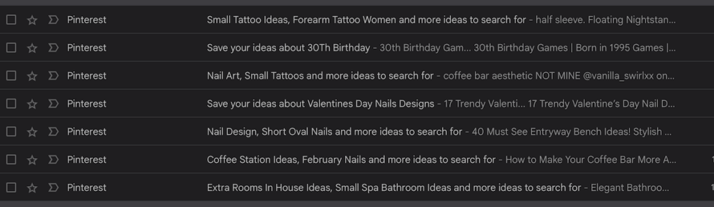 Pinterest emails with keyword ideas